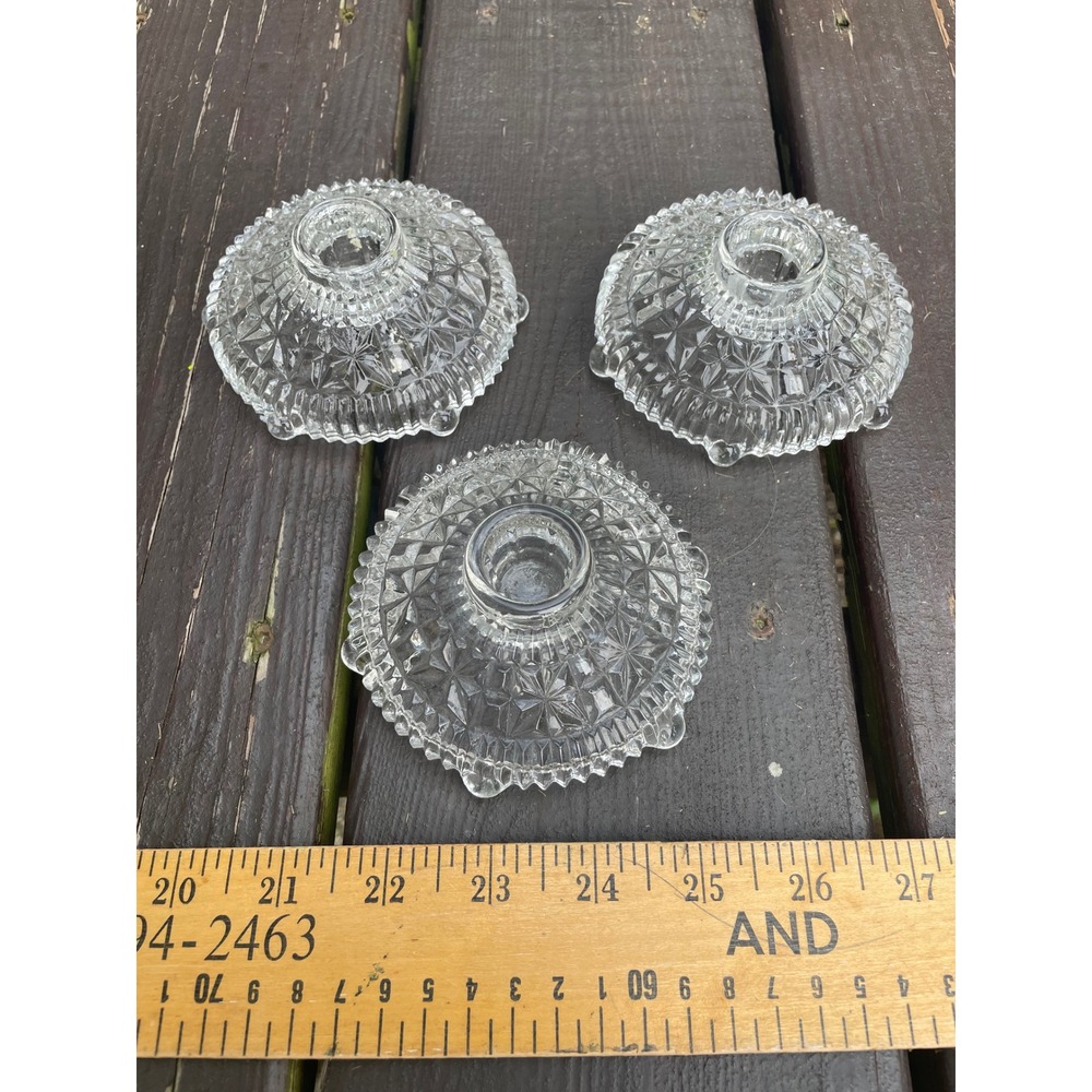 Vintage Clear Pressed Glass Taper Candle Holders Set of 3 Starburst Scalloped